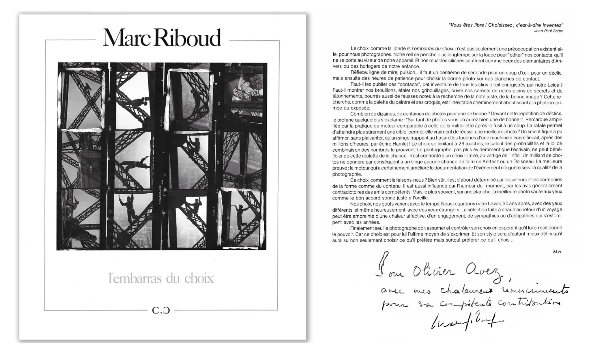 Catalogue d'exposition de Marc Riboud dédicacé à Olivier Avez